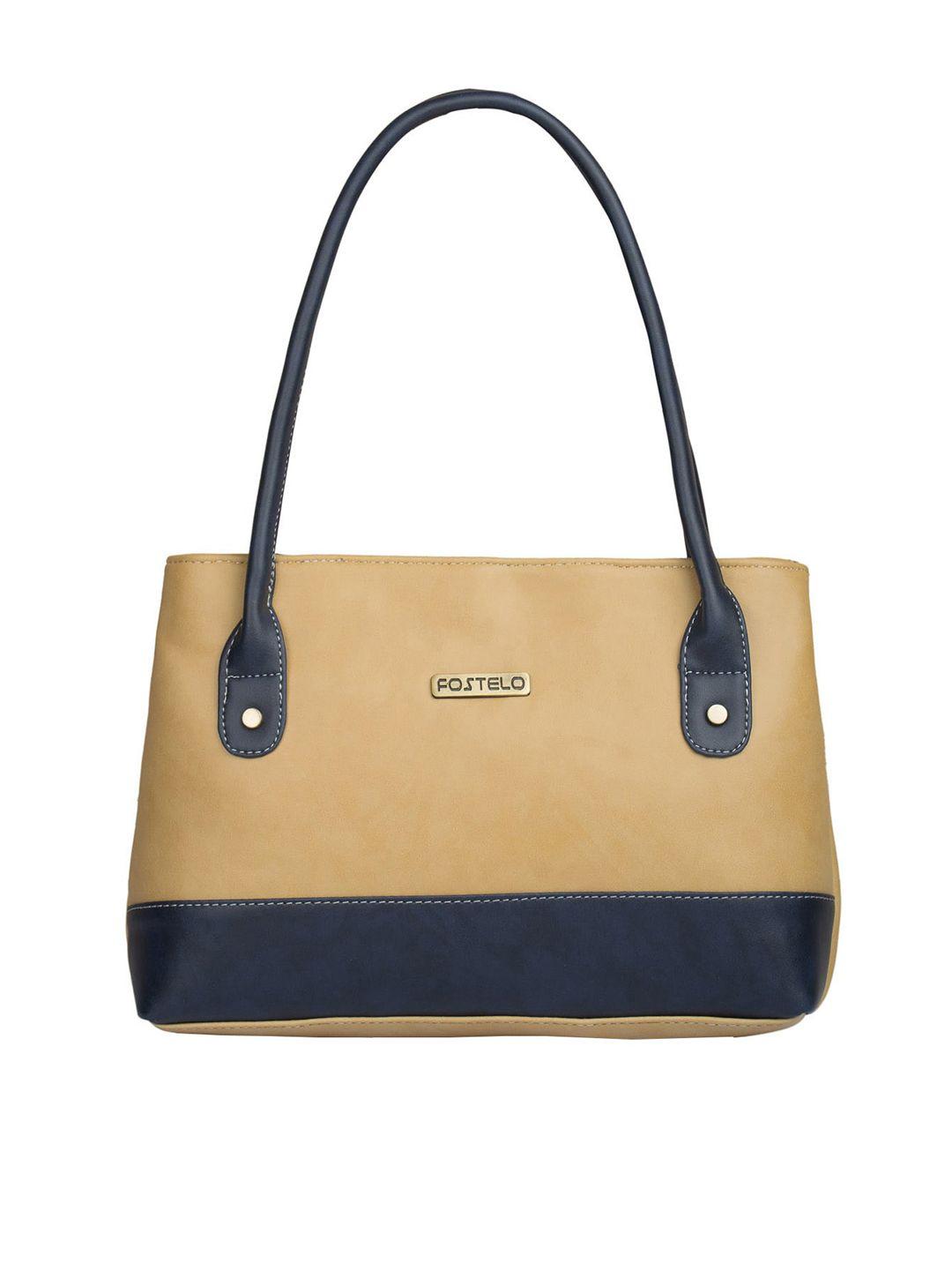 fostelo beige & navy blue colourblocked shoulder bag