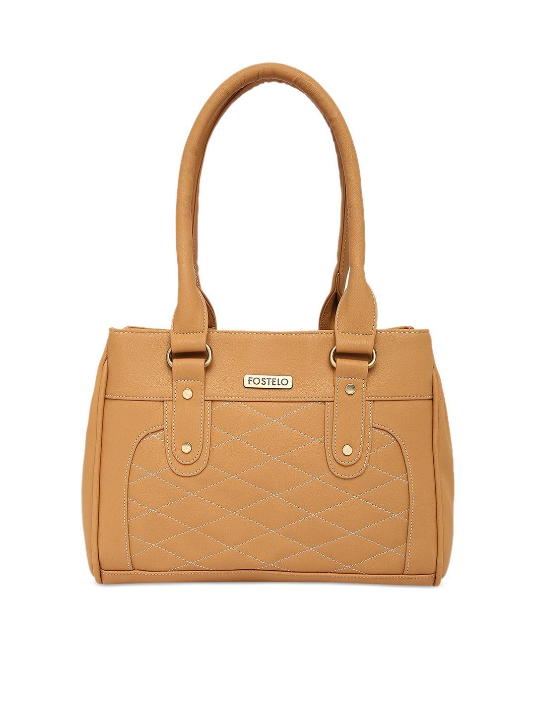 fostelo beige textured pu structured shoulder bag with quilted