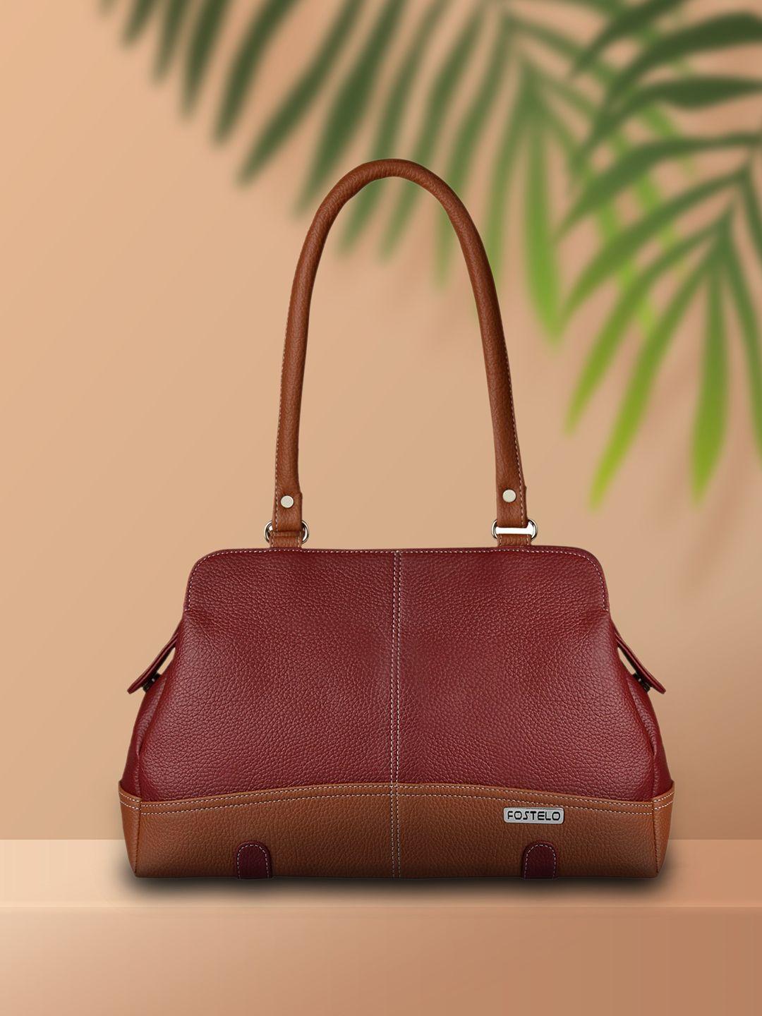 fostelo maroon & beige colourblocked shoulder bag