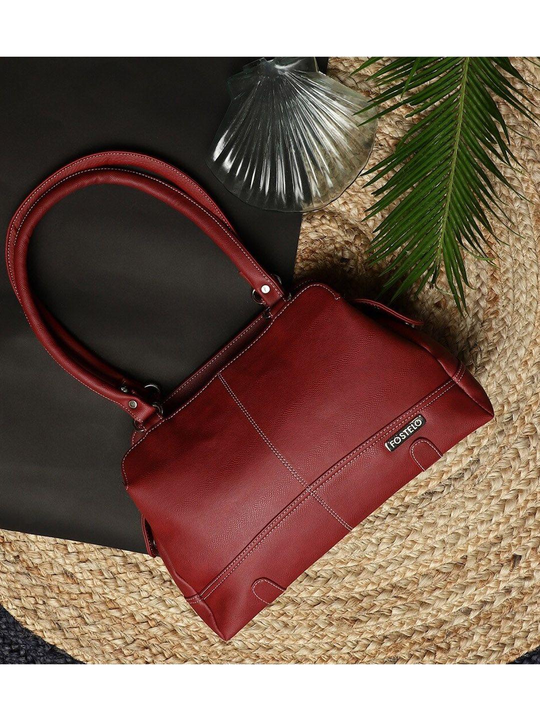 fostelo maroon pu structured shoulder bag with quilted