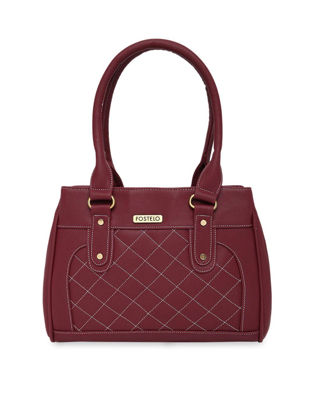 fostelo maroon textured structured handheld bag