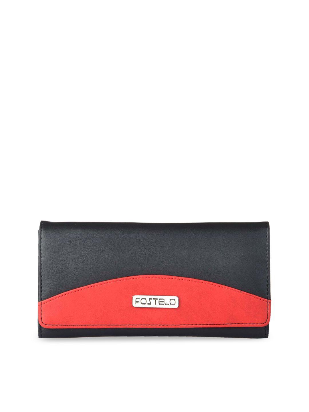 fostelo women black & red colourblocked purse clutch