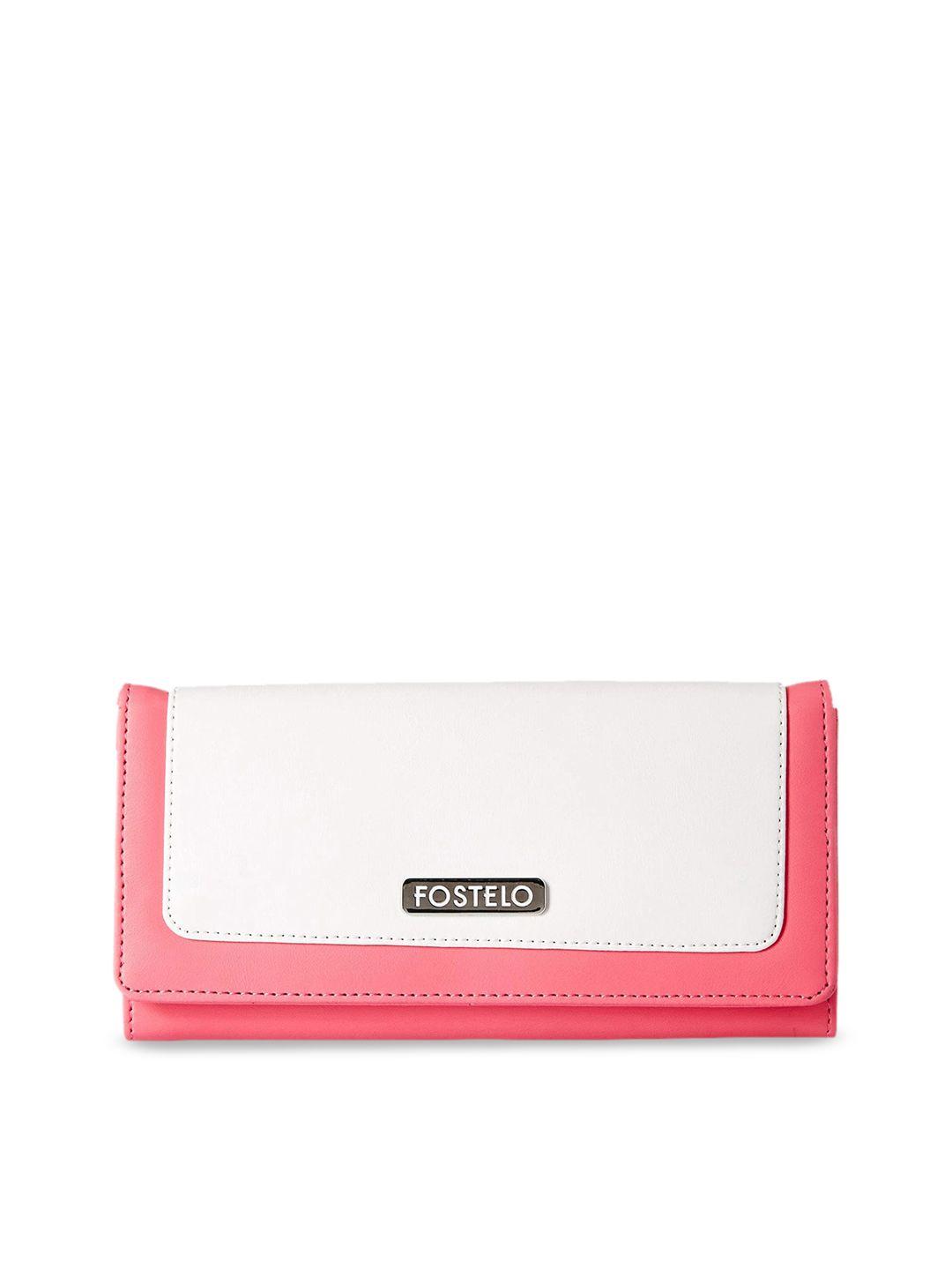 fostelo women pink & off-white solid two fold wallet