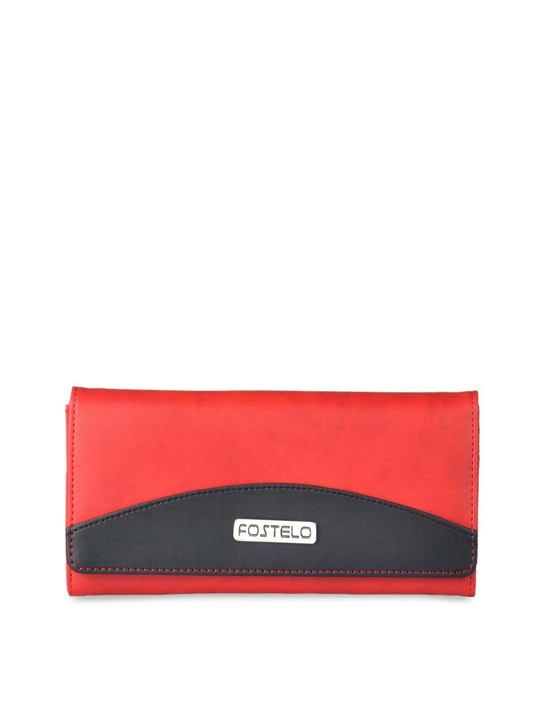 fostelo women red & black solid foldover clutch