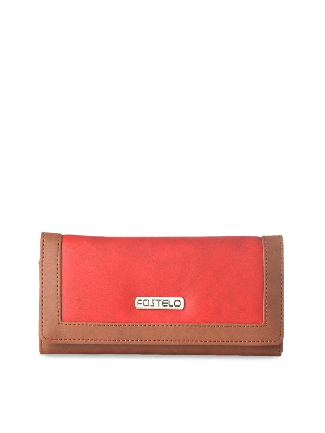 fostelo women red & brown solid foldover clutch