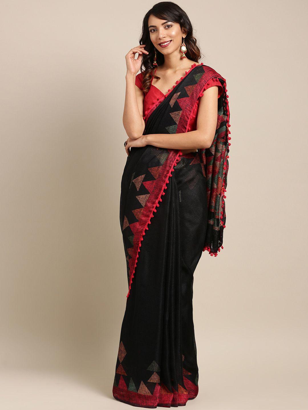 four seasons black printed polycotton saree