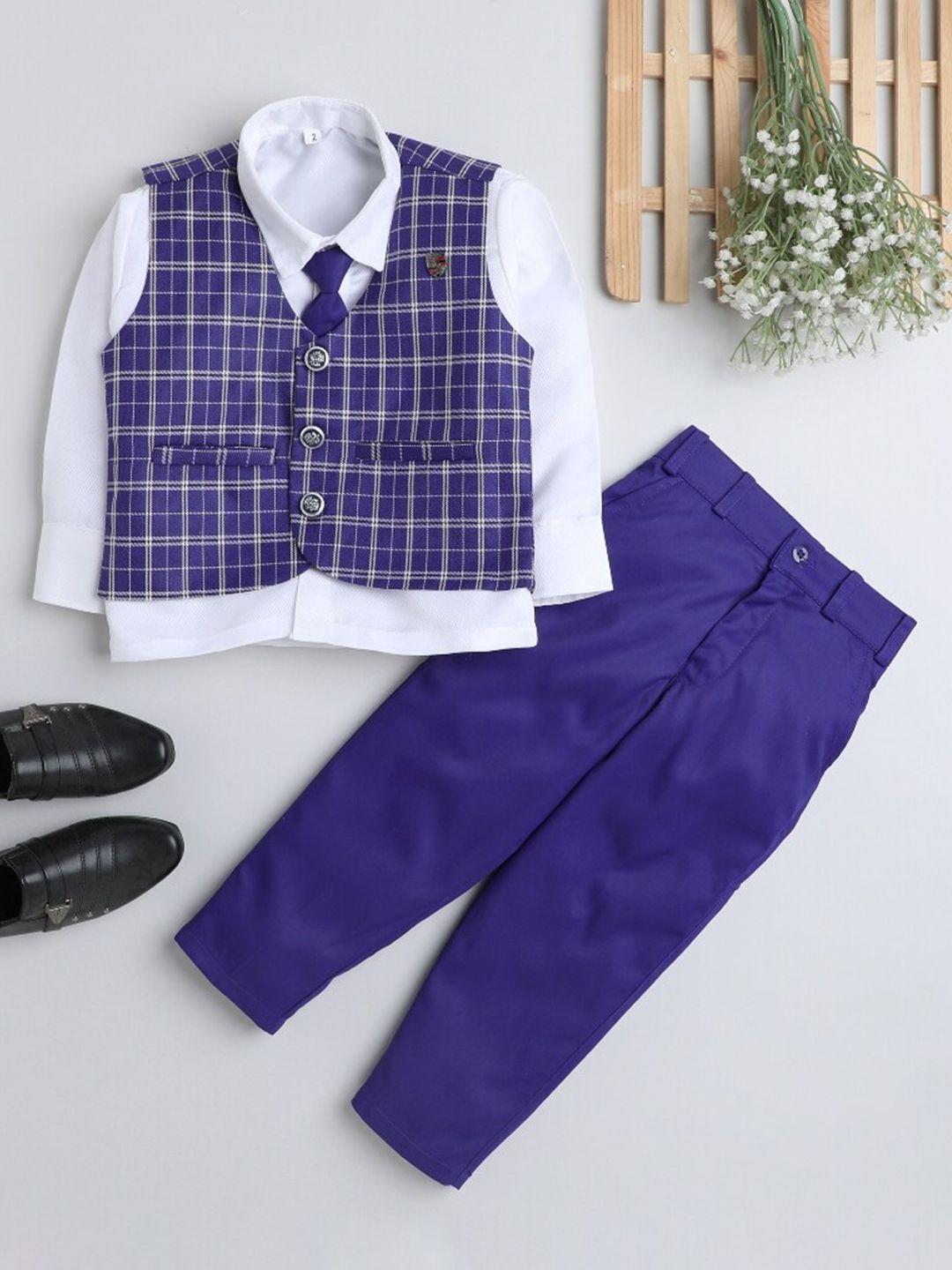 fourfolds boys 3 pieces checked shirt with trousers & waistcoat