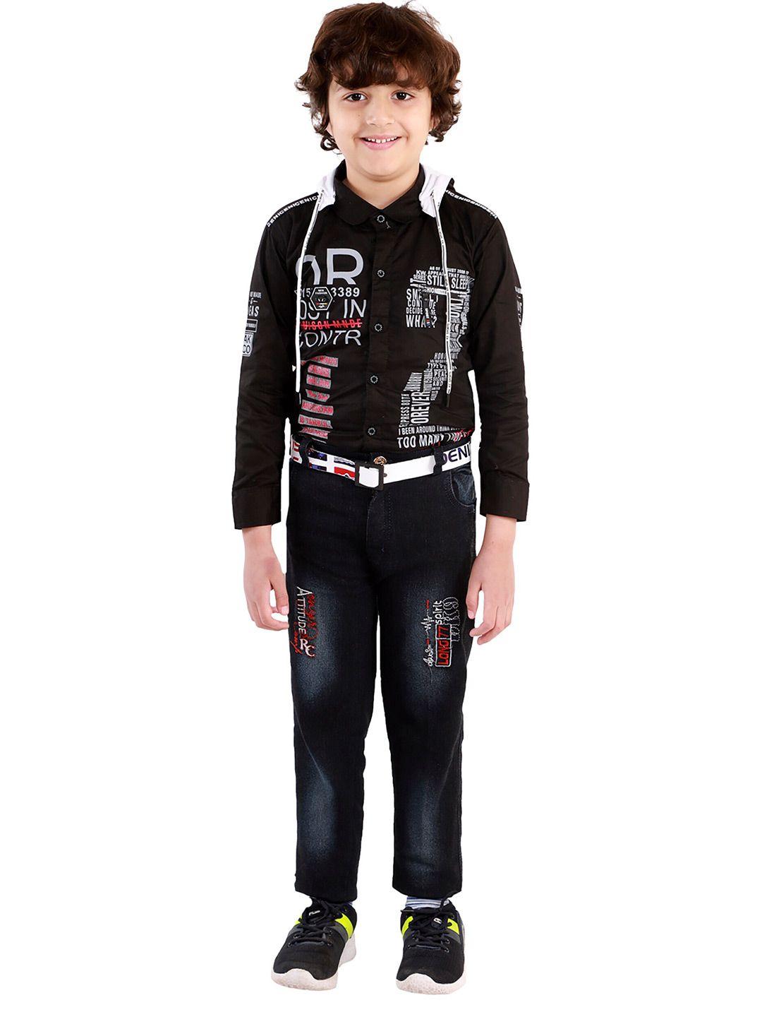 fourfolds-boys-black-&-white-printed-shirt-with-trousers