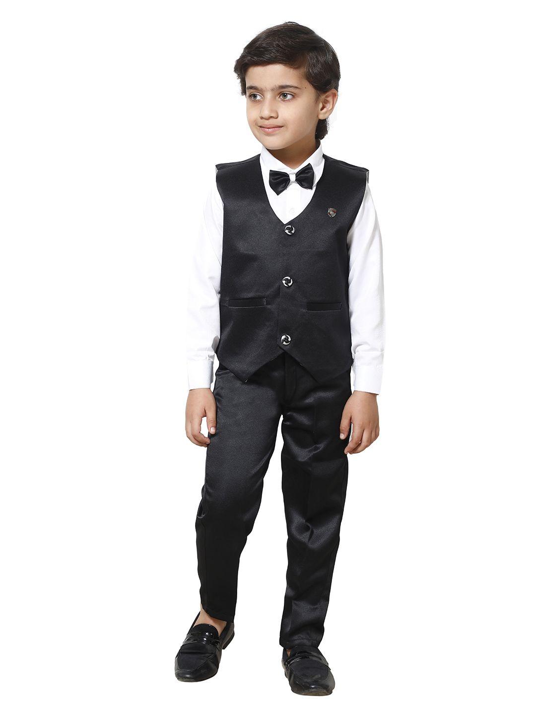 fourfolds-boys-black-&-white-solid-shirt-trouser-with-waistcoat