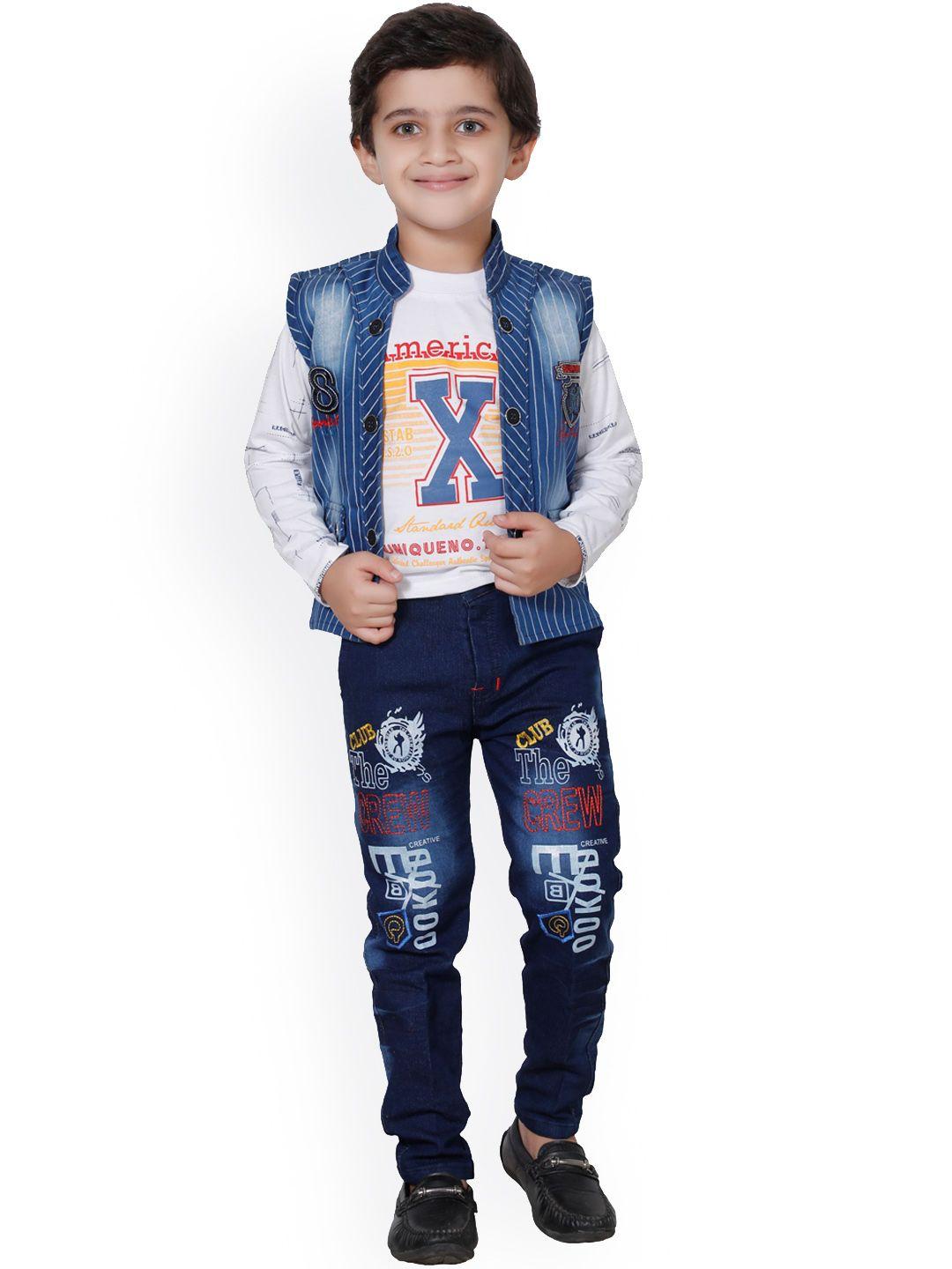 fourfolds boys blue & white printed t-shirt with trousers