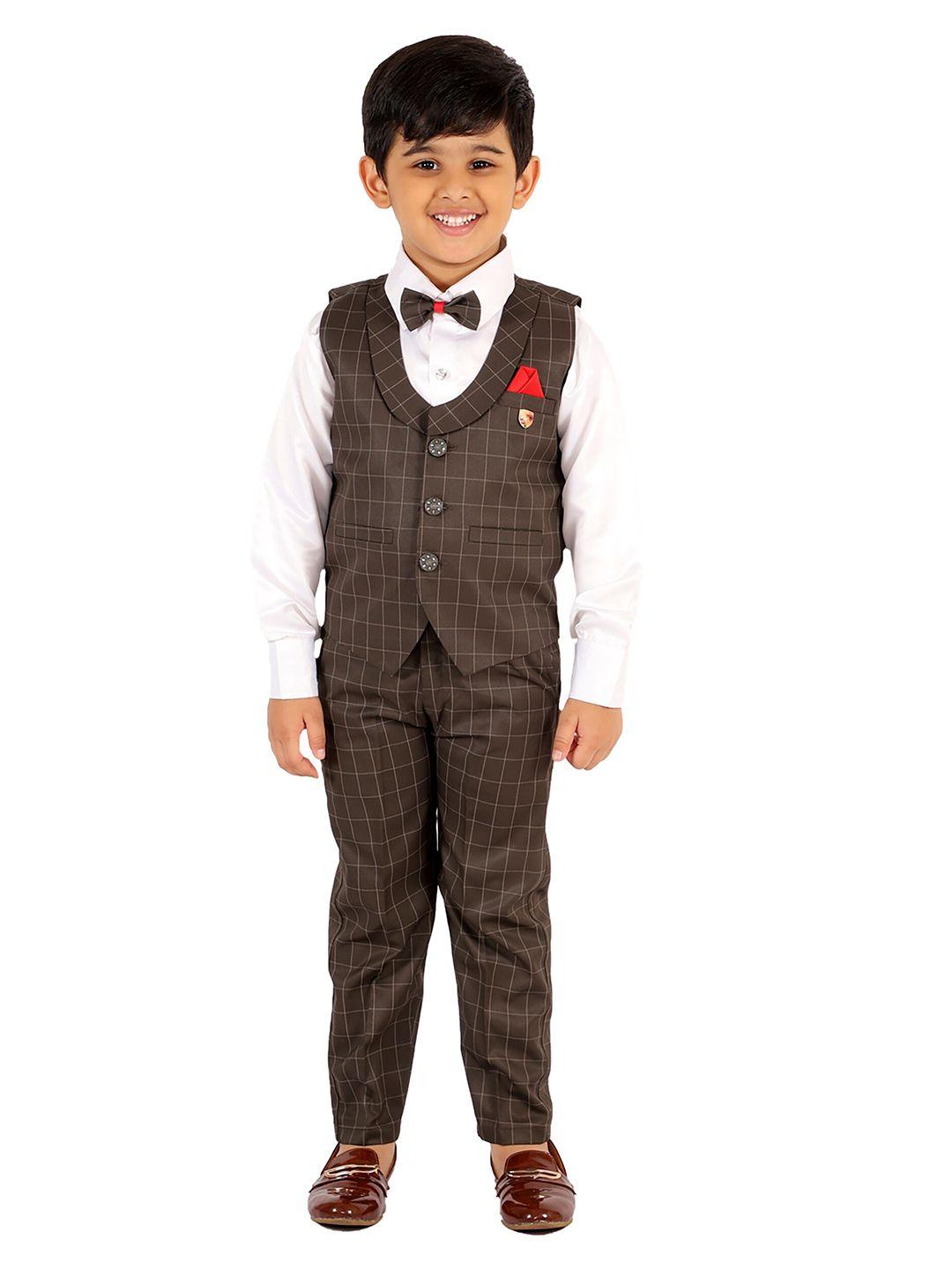fourfolds boys brown & white checked shirt with trousers