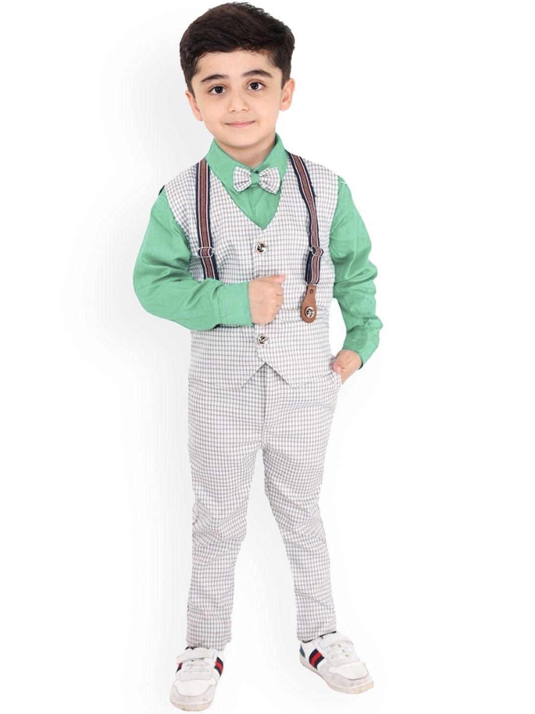 fourfolds boys green & white checked shirt with trousers