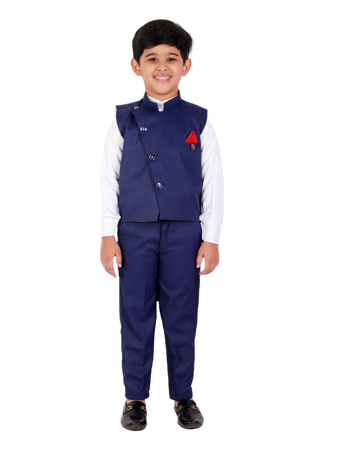 fourfolds boys navy blue & white shirt with trousers