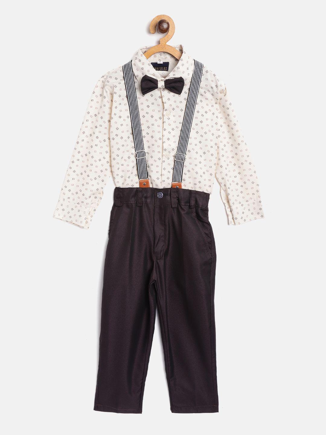 fourfolds-boys-off-white-&-coffee-brown-printed-clothing-set-with-suspenders-&-bow-tie