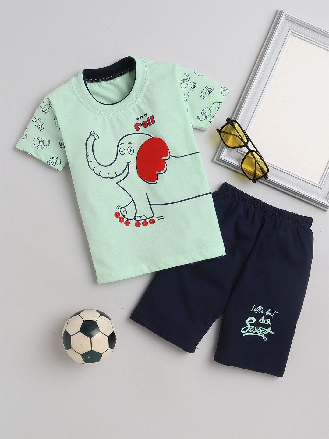 fourfolds boys printed pure cotton t-shirt with shorts