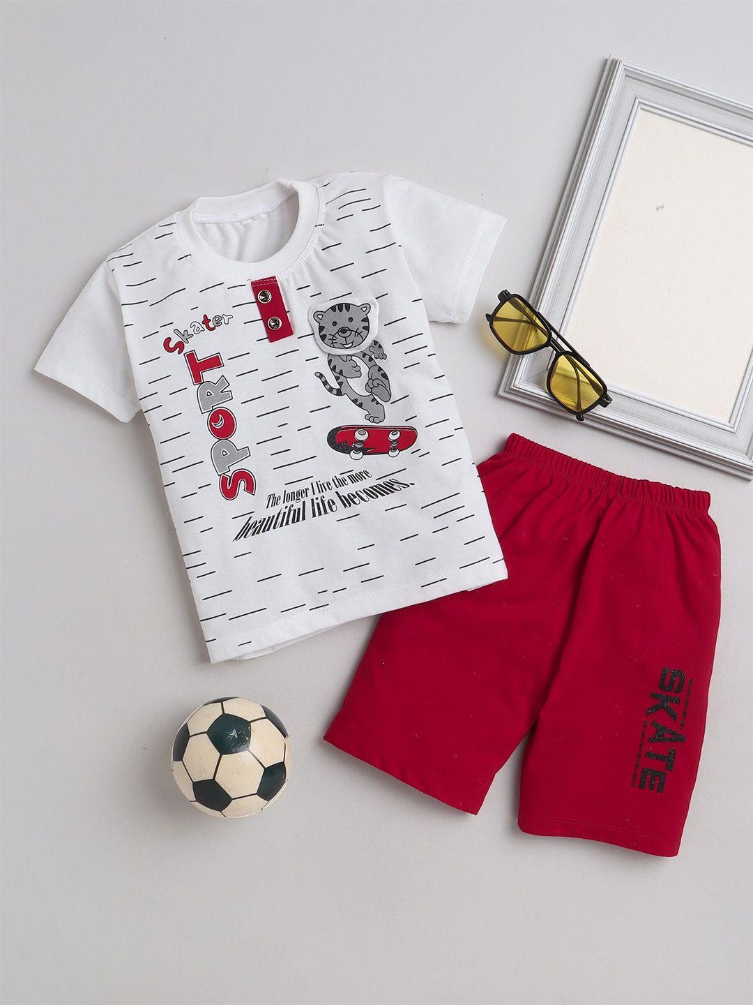 fourfolds boys typography printed pure cotton t-shirt with shorts