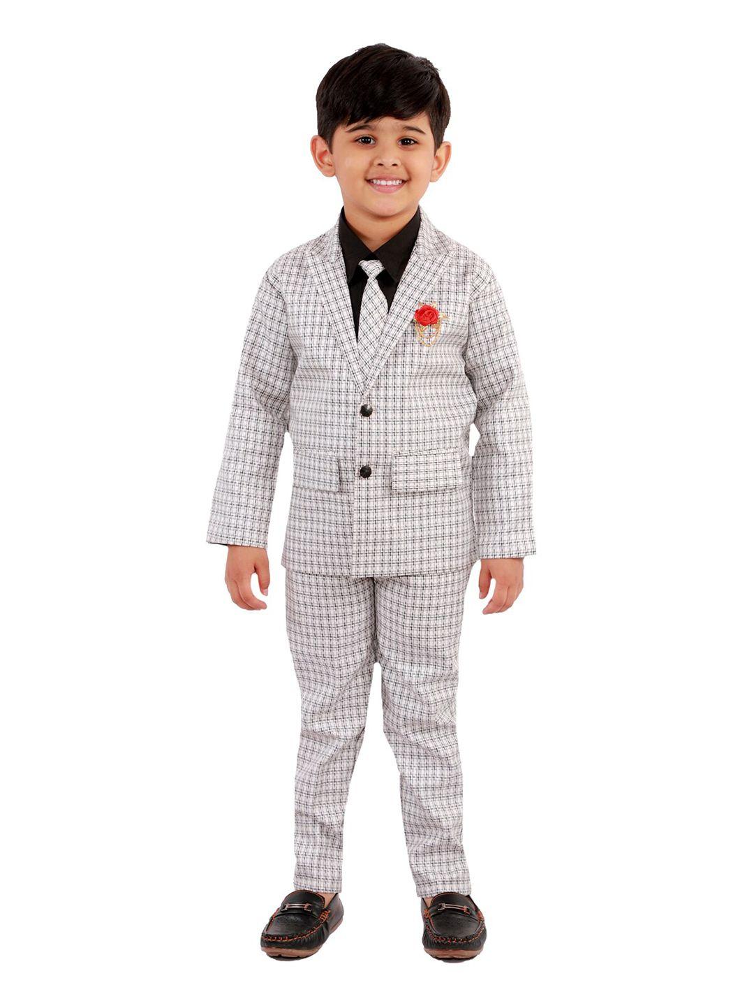 fourfolds boys white & black checked 3 piece party suit