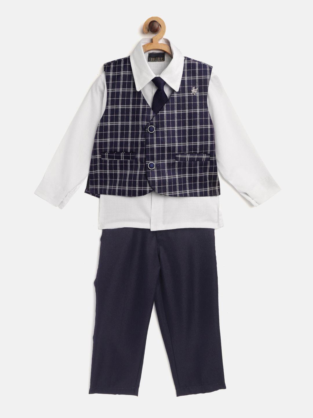 fourfolds-boys-white-&-navy-blue-solid-clothing-set-with-waistcoat-&-tie