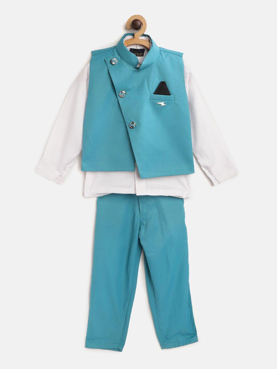fourfolds-boys-white-&-turquoise-blue-solid-shirt-with-trousers-&-waistcoat