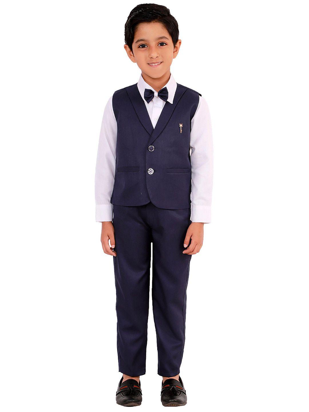 fourfolds boys 3-pcs navy blue & white shirt with trousers