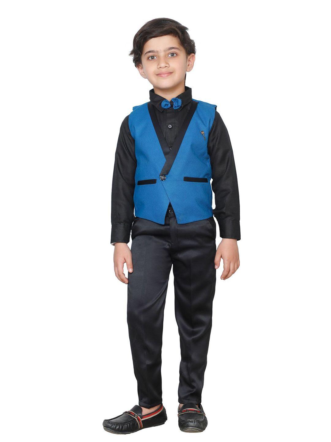 fourfolds boys blue & black t-shirt with trousers & waistcoat