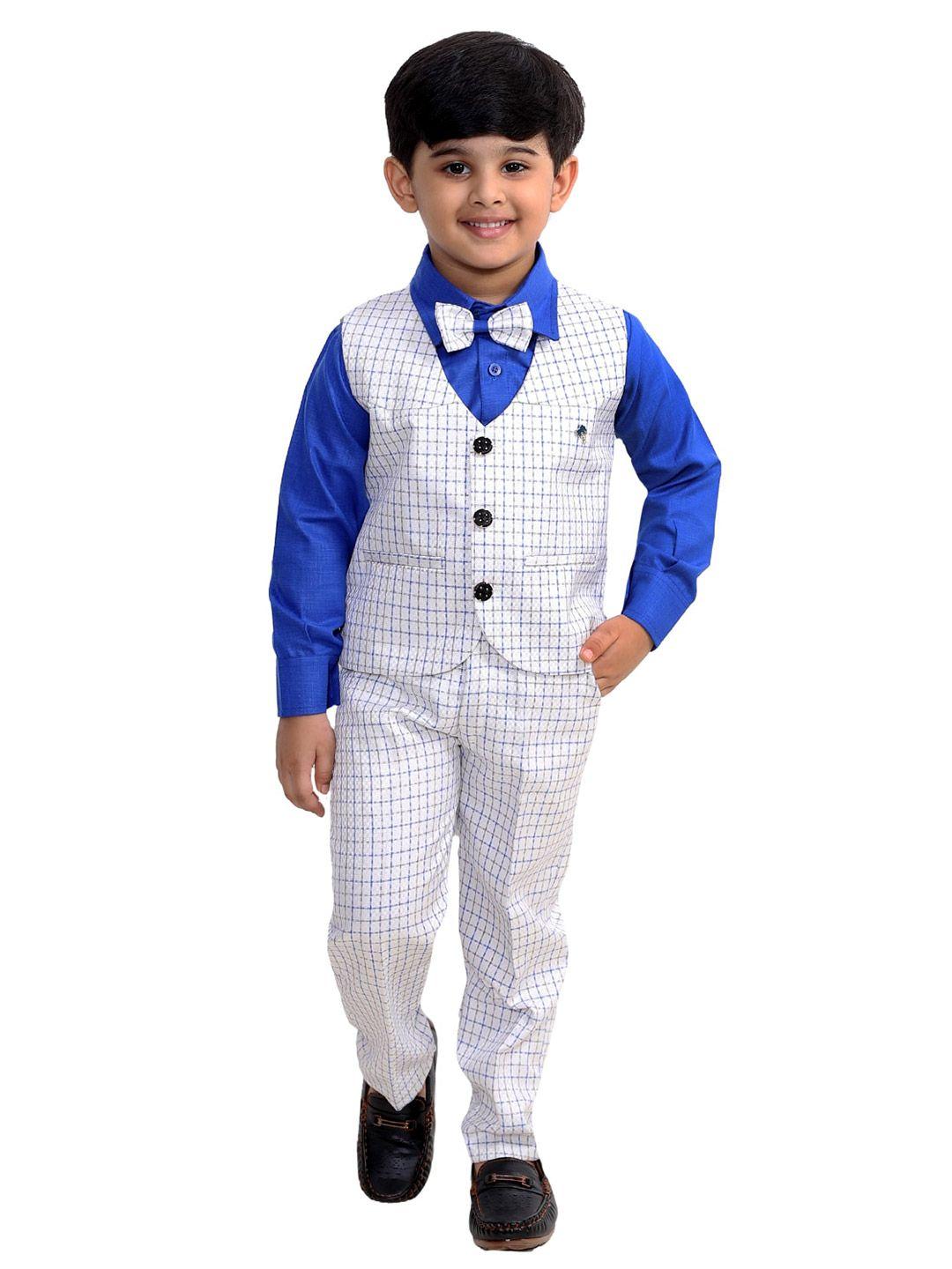 fourfolds boys blue & white checked coat with trousers