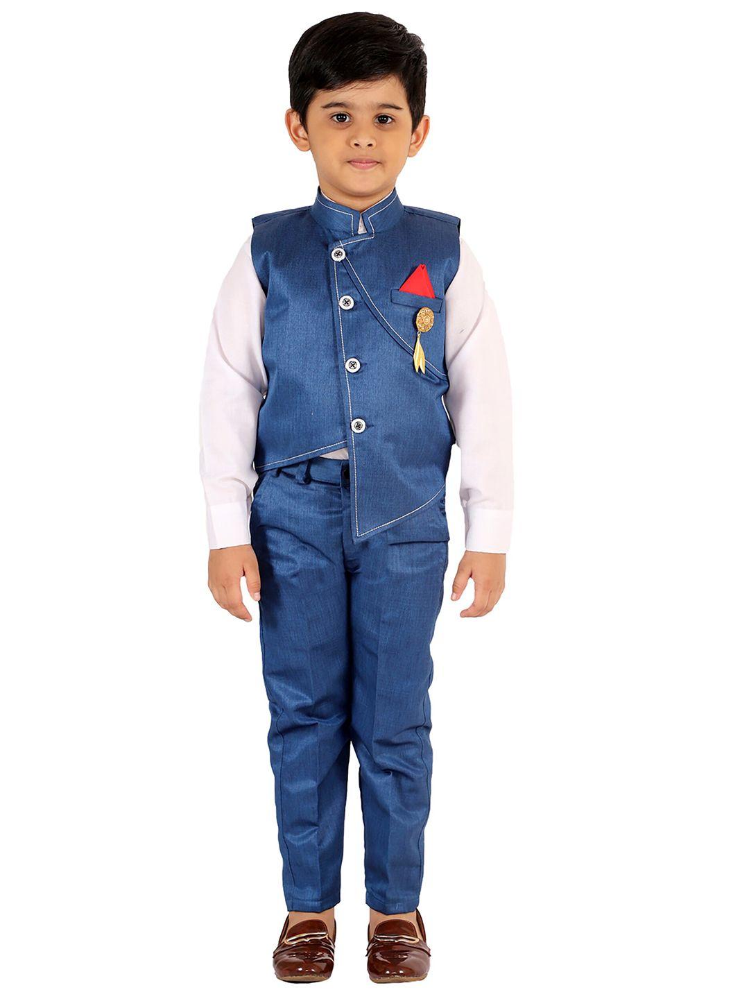 fourfolds boys blue & white coat with trousers