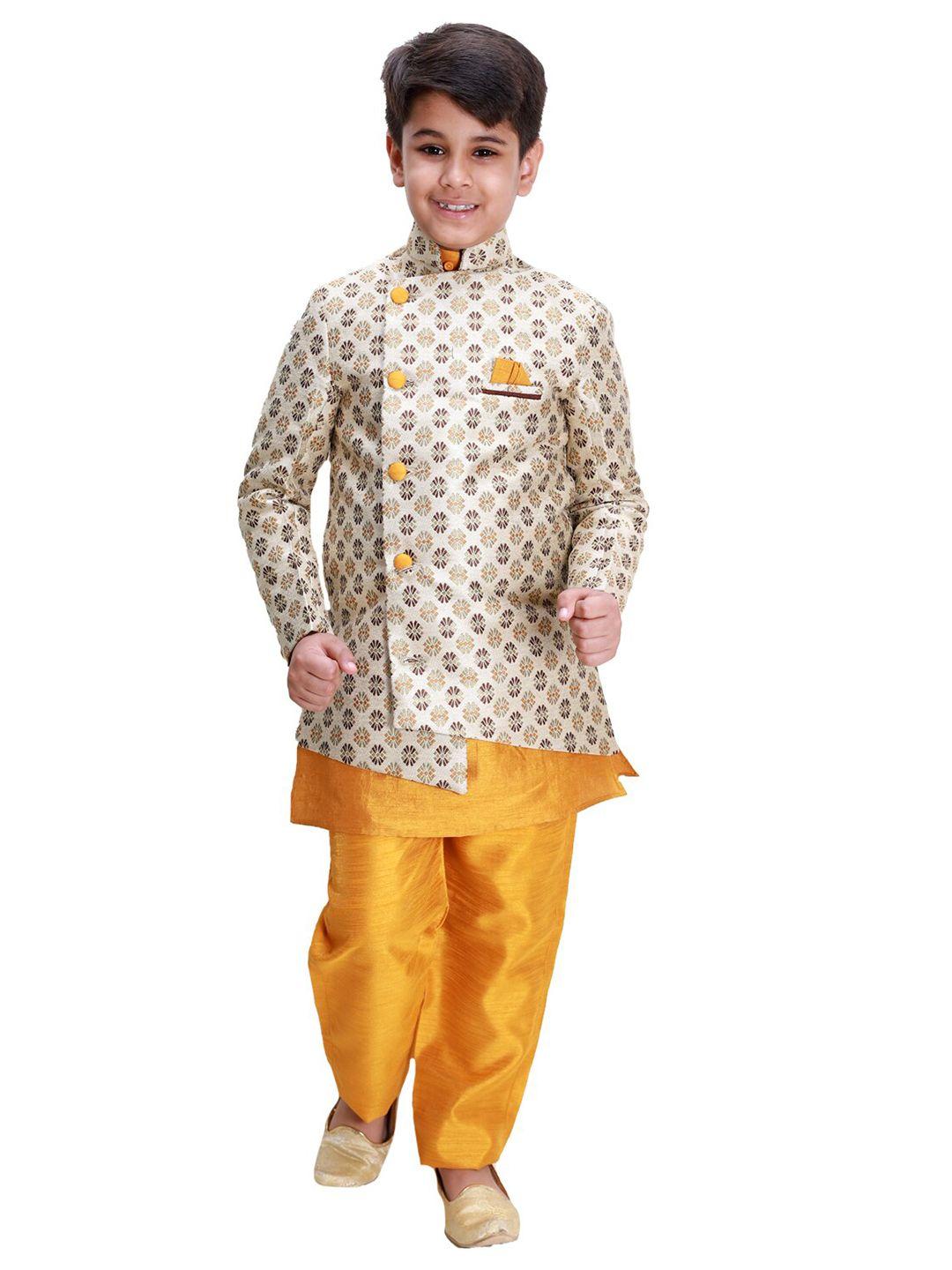 fourfolds boys mustard & off white printed trousers