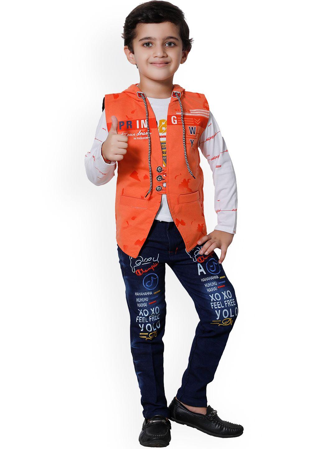 fourfolds boys orange & white printed t-shirt with trousers
