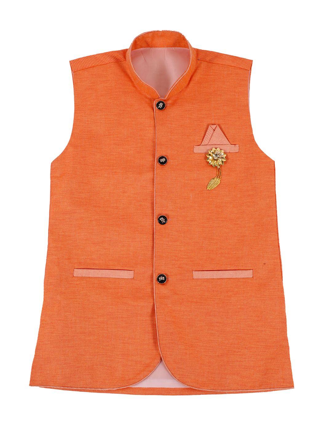 fourfolds boys orange solid nehru jacket