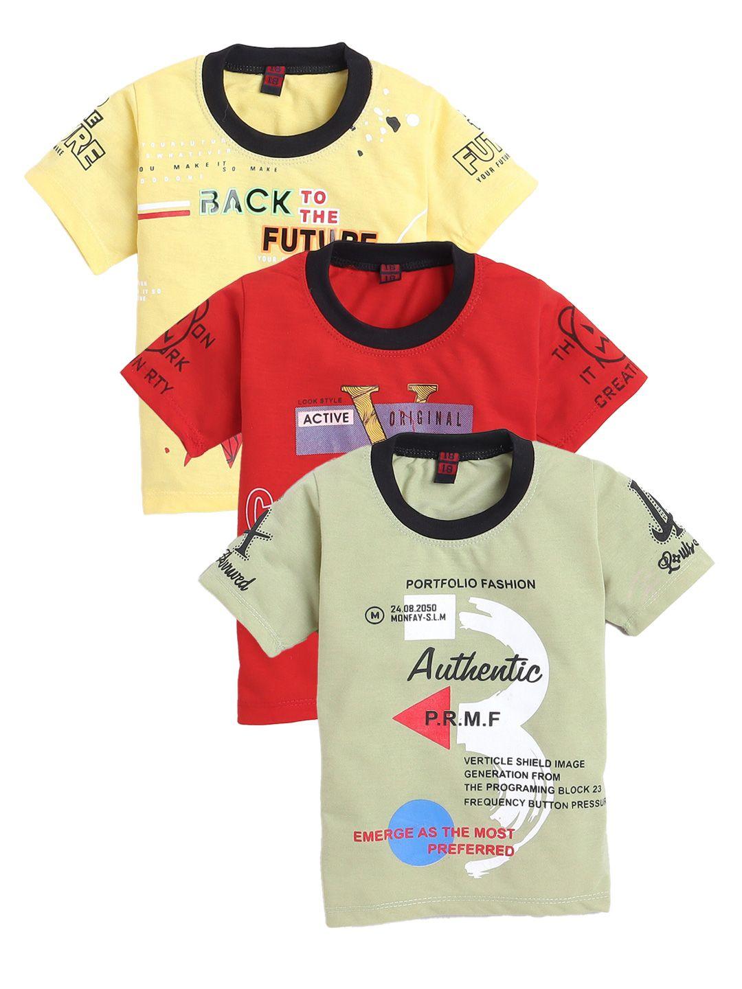 fourfolds boys pack of 3 typography printed pure cotton regular t-shirt