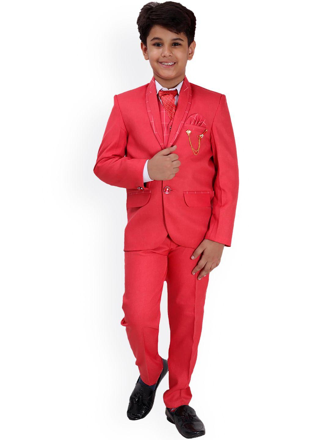 fourfolds boys pink solid 5-piece party suit
