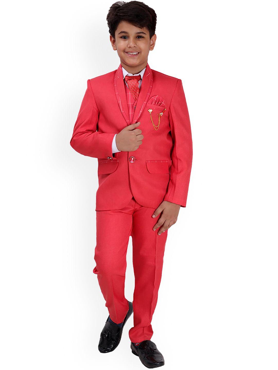 fourfolds boys pink solid single-breasted 5-piece suit