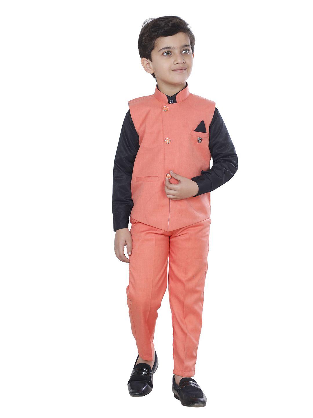 fourfolds boys pink t-shirt with trousers & waistcoat