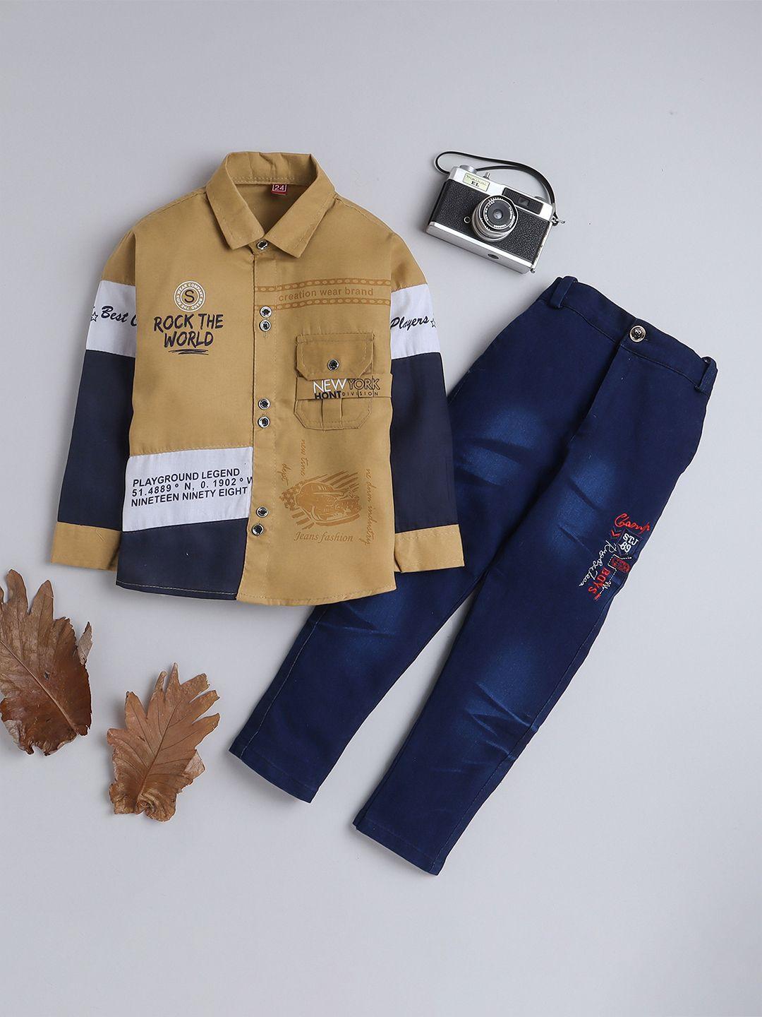 fourfolds boys printed shirt with trousers