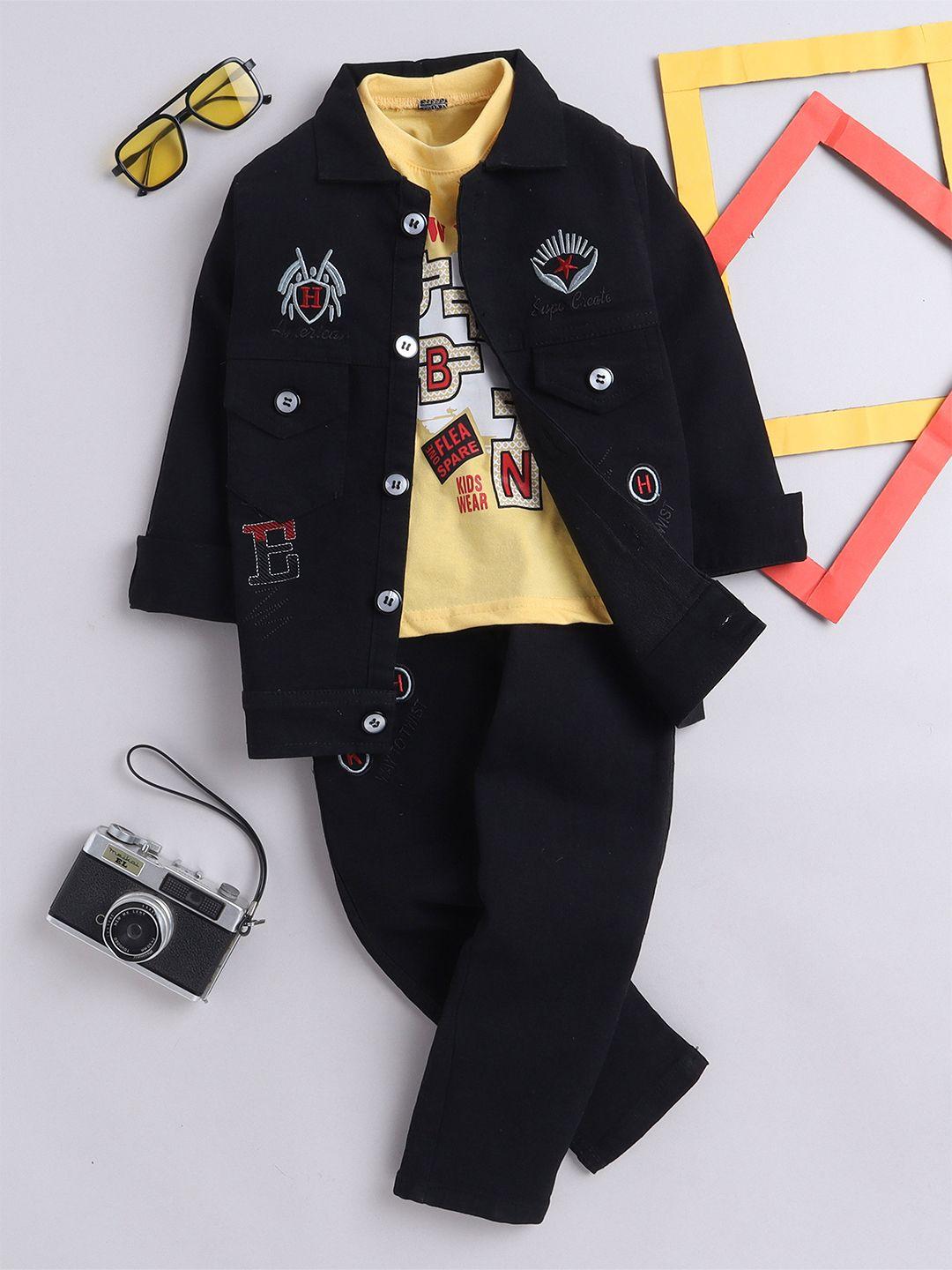 fourfolds boys printed t-shirt with trouser & jacket
