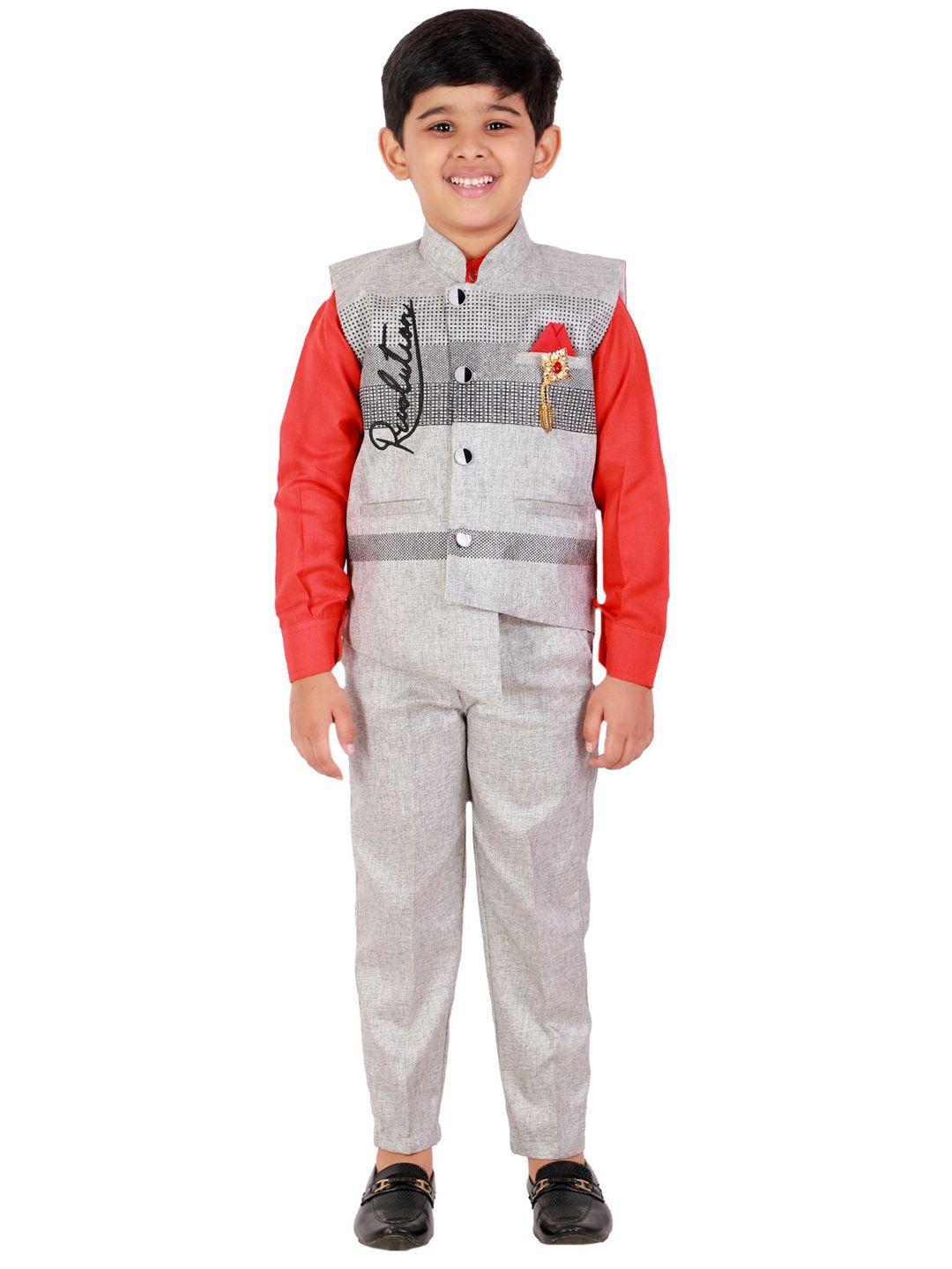 fourfolds boys red & grey solid shirt with trousers
