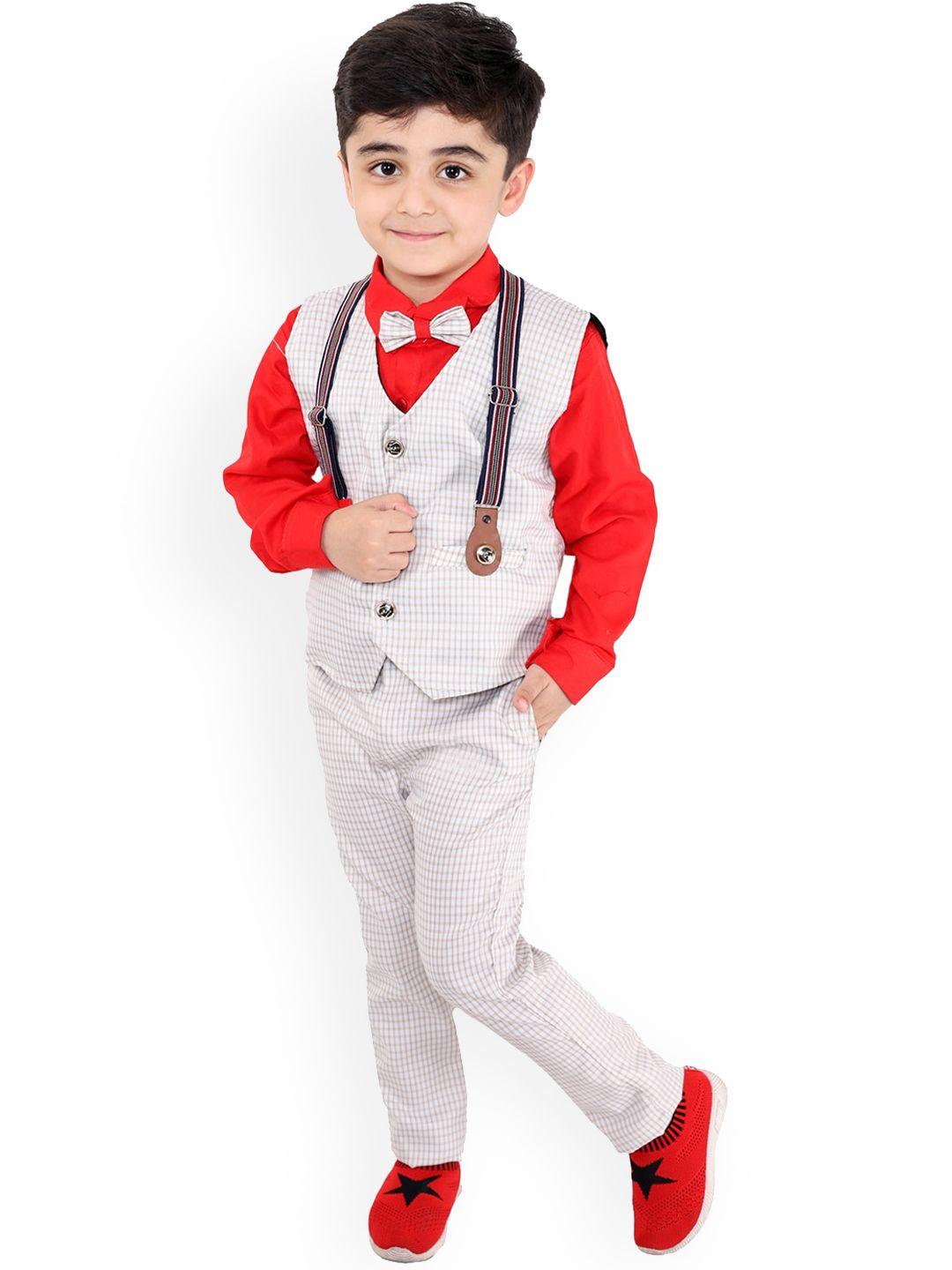 fourfolds boys red & white 3 piece suit