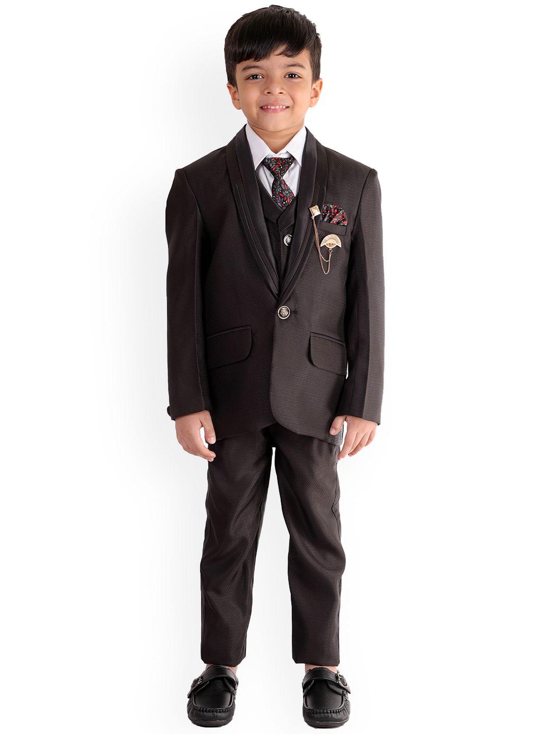 fourfolds boys self design single-breasted 5-piece party suit