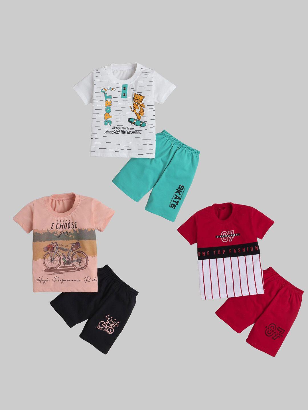 fourfolds infant boys pack of 3 printed t-shirt with shorts