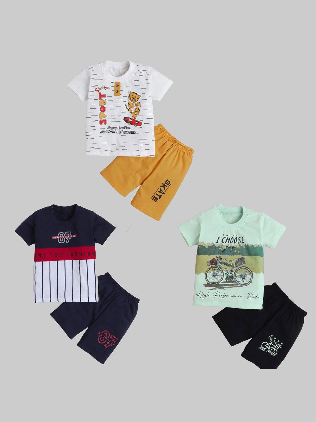 fourfolds infant boys pack of 3 printed t-shirt with shorts