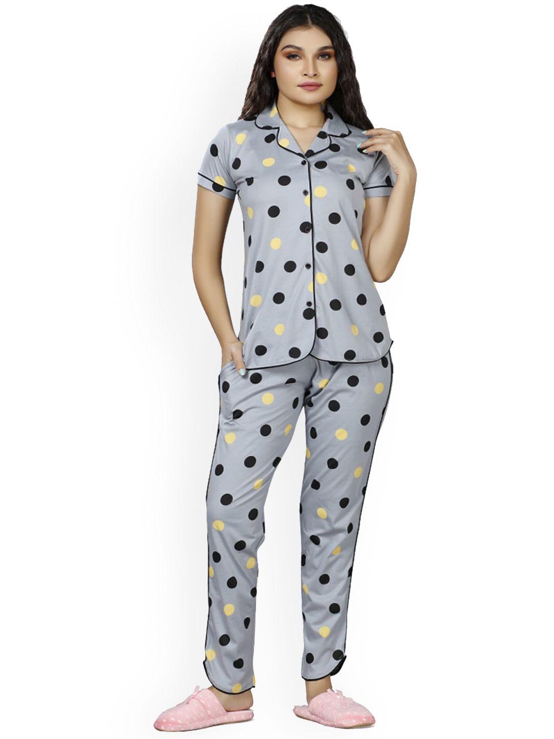 foxy polka dots printed pure cotton night suit