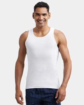 fp04 super combed cotton rib round-neck sleeveless vest with extended length for easy tuck