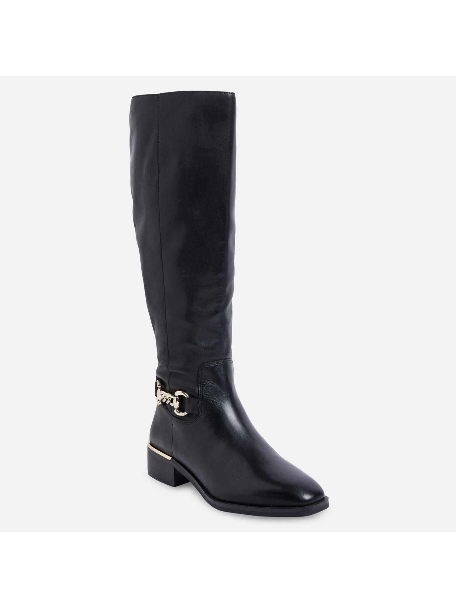 fraenna leather black solid knee length boots