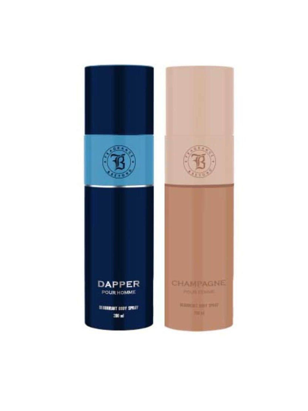 fragrance & beyond set of 2 dapper deodorant body spray & champagne deodorant body spray - 200ml each