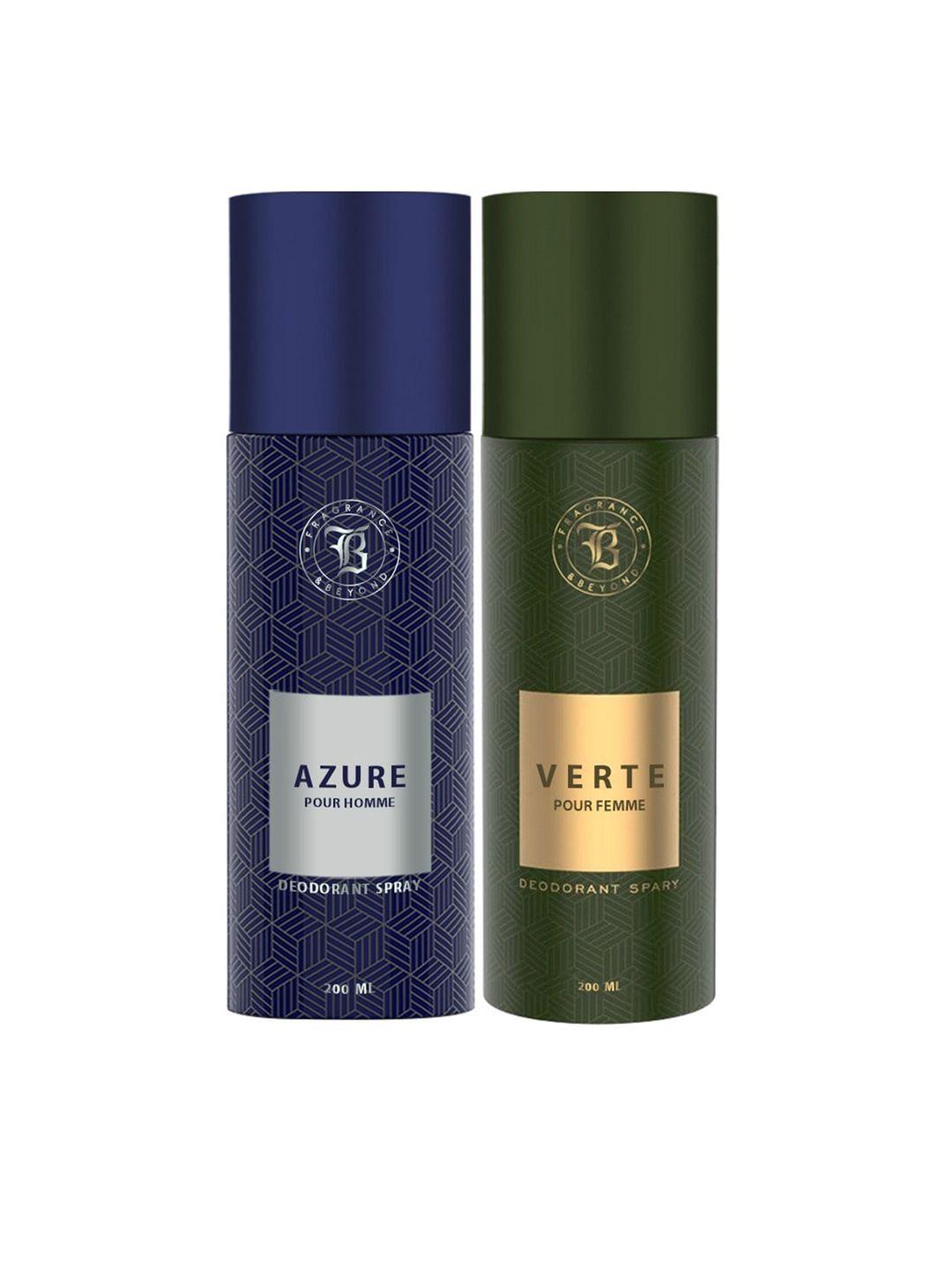 fragrance & beyond set of men azure & women verte deodorant body spray - 200 ml each