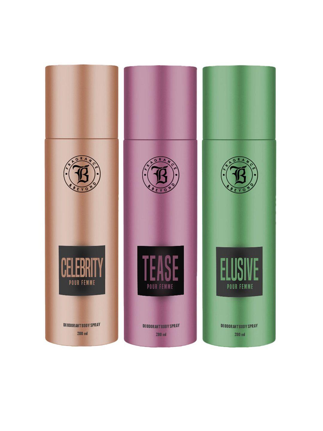fragrance & beyond women set of 3 deodorants 200 ml each - celebrity, tease & elusive
