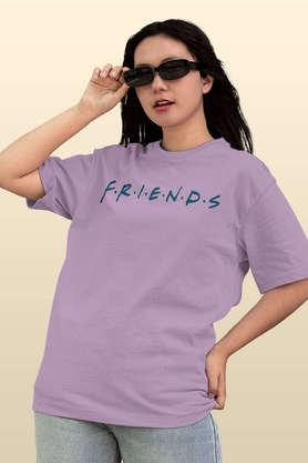 framed in friendship round neck womens oversized t-shirt - lavender