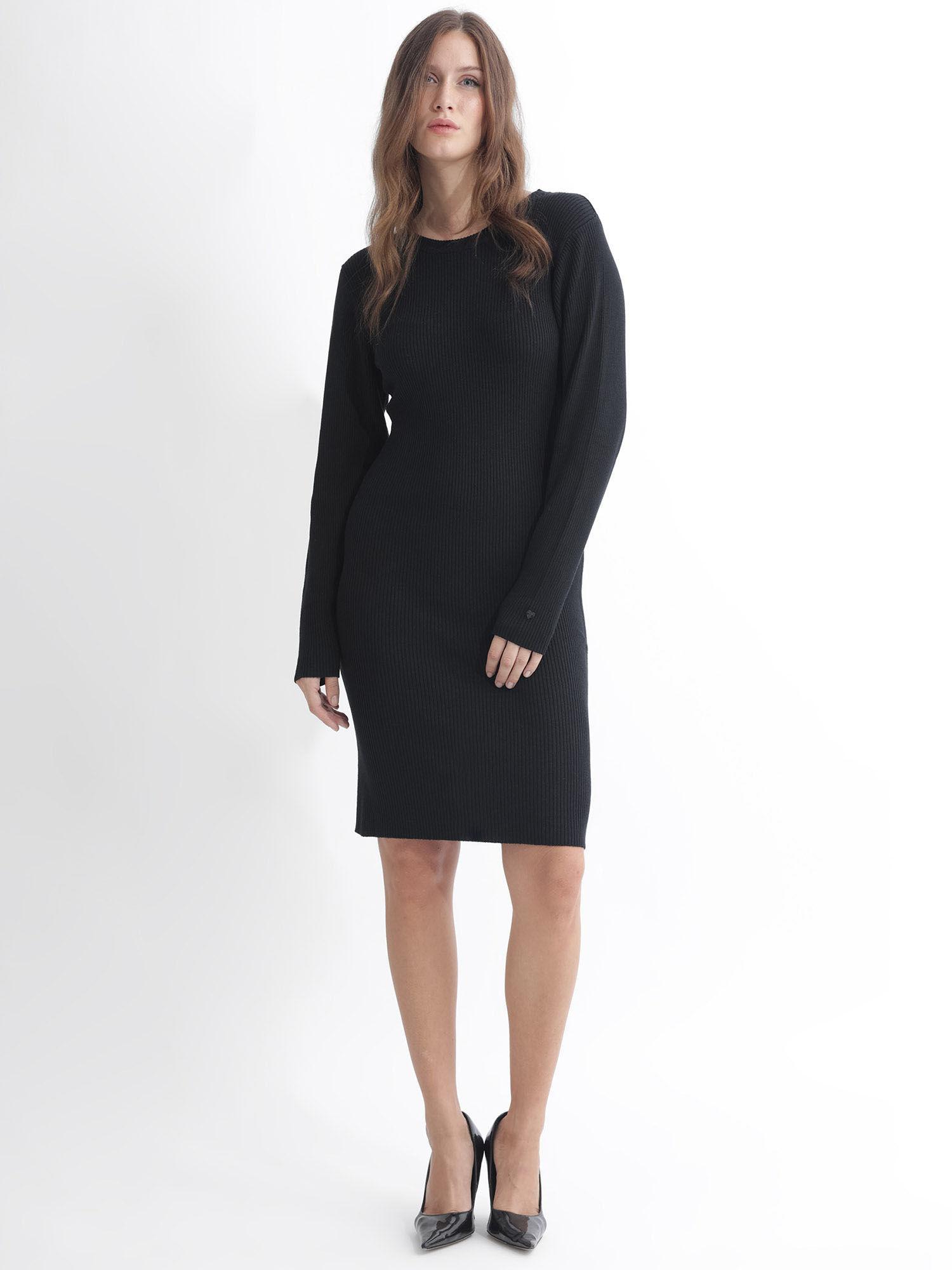 franccois primary black solid sweater dress