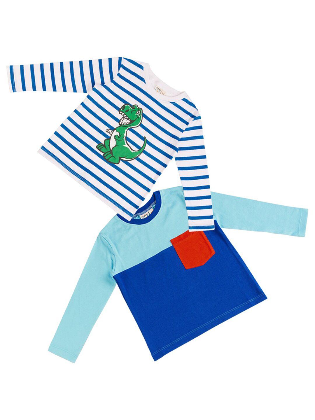 frangipani boys blue & white cotton striped t-shirt pack of 2